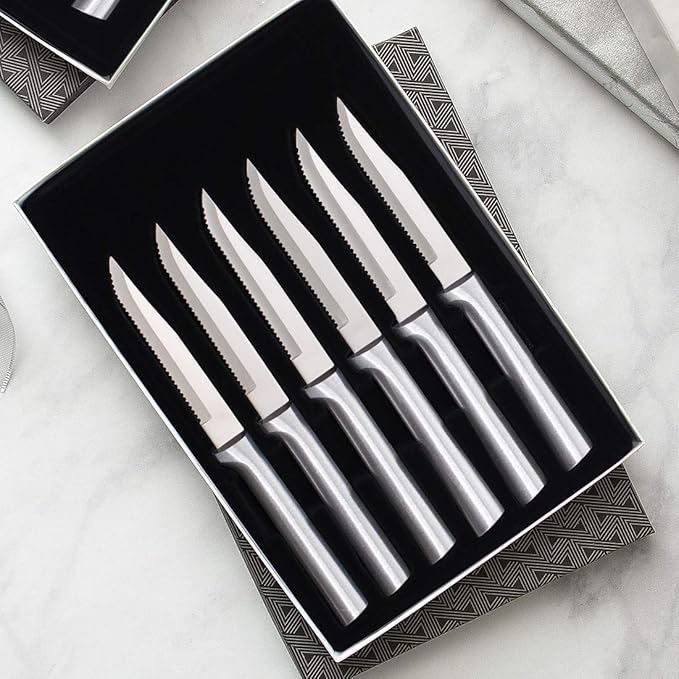 Rada Silver Handled Serrated Steak Knife Set of 6