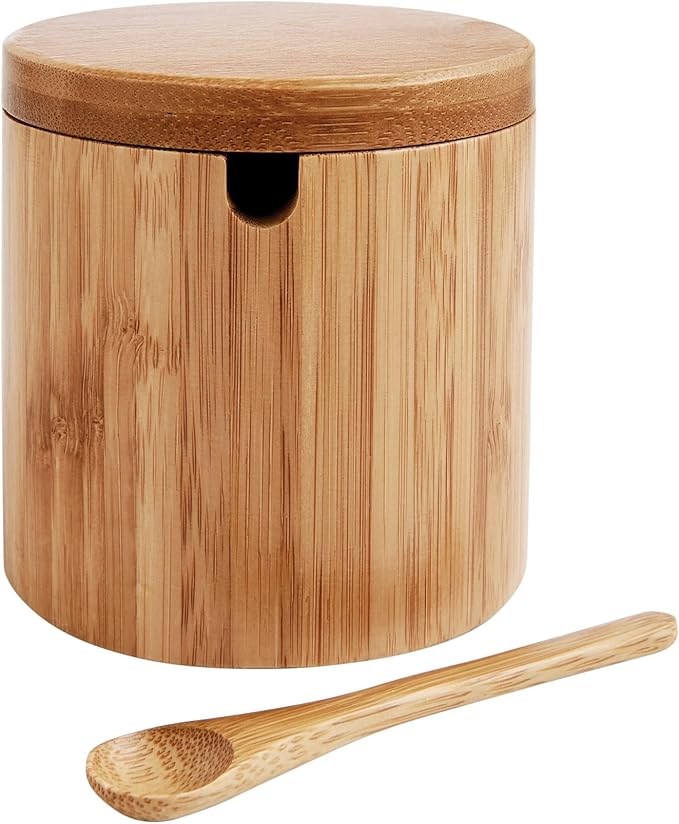 Bamboo Salt Box with Swivel Lid and Spoon