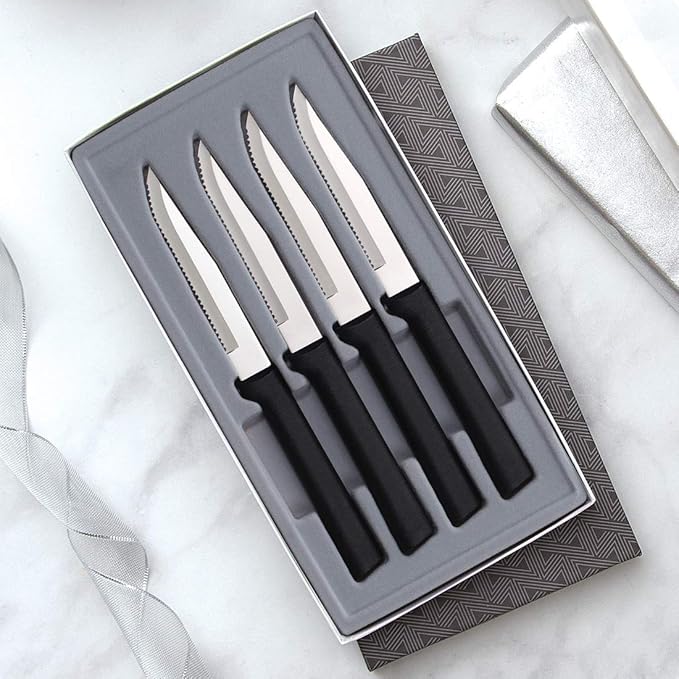 Rada Black Handled Serrated Steak Knife Set of 4